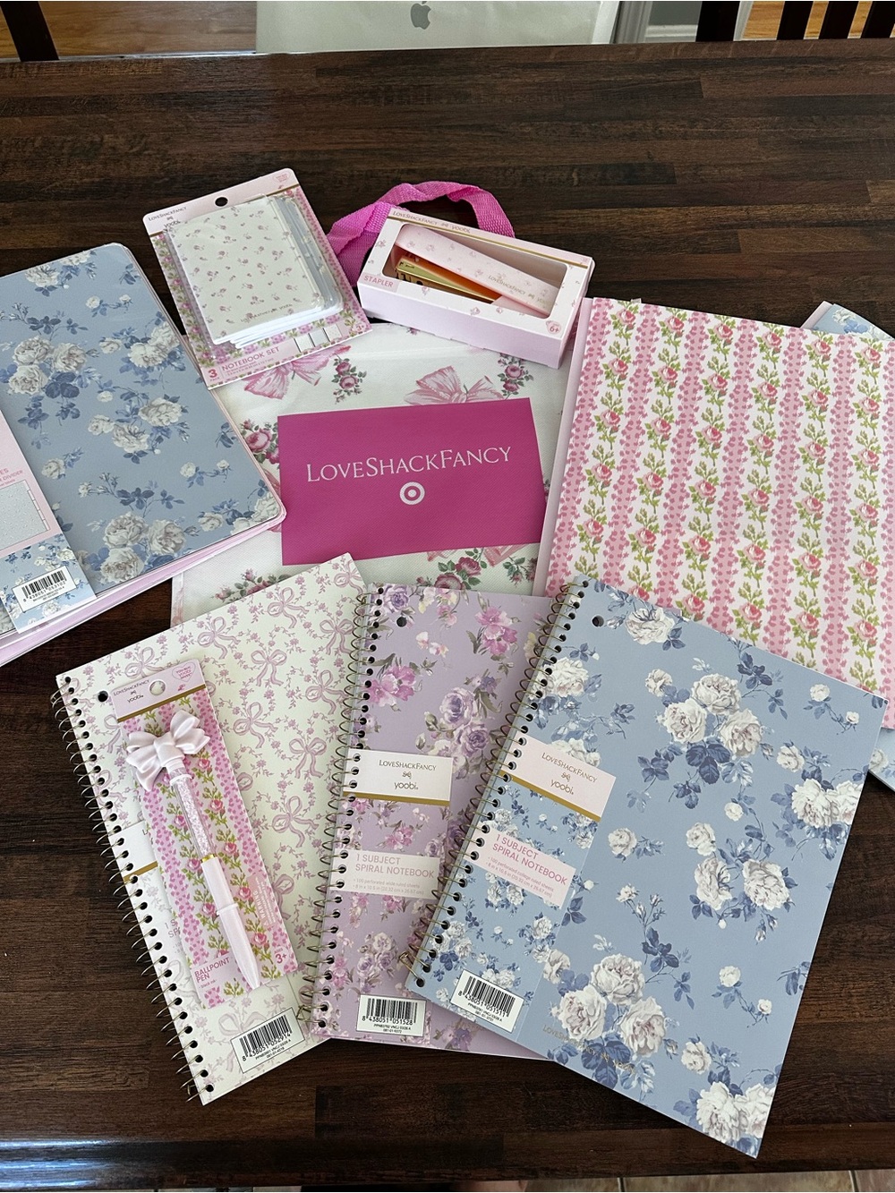 LoveShackFancy Pastel Floral Notebook & Pen Set - Pink, Lavender, Blue